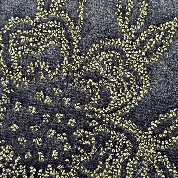 Vintage TR Bentley Navy Velvet Maxi Dress Large Floral Beaded Detail Side Slit - Picture 4 of 14